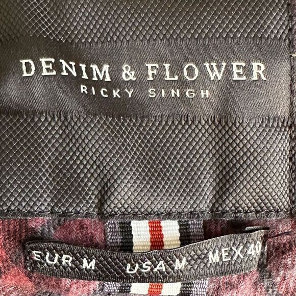 NWT Denim & Flower Plaid Button Down Cotton Flanel Burgundy Maroon - Picture 9 of 10